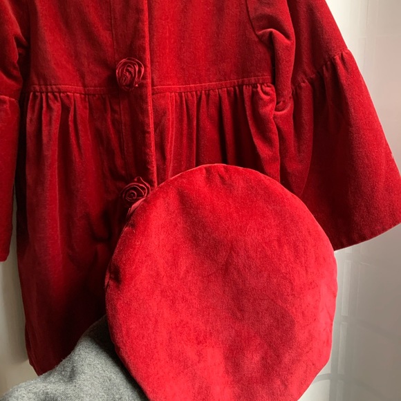 Janie and Jack Girls Holiday Velvet And Silk Coat And Beret Silk Rosettes. 2T 3T - Picture 6 of 11